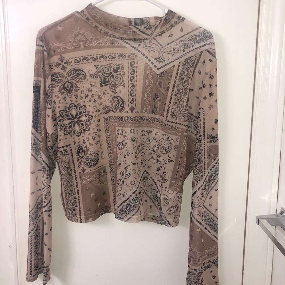 Fashion Nova Print Mesh Mock Neck Top - Size-2x